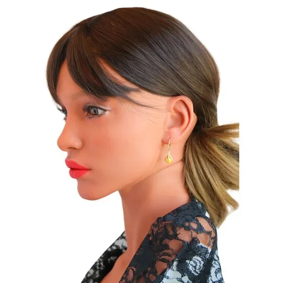 Baltic Butterscotch Amber Dangle Earrings in 14k Gold Plated s925 - Picture 4 of 5